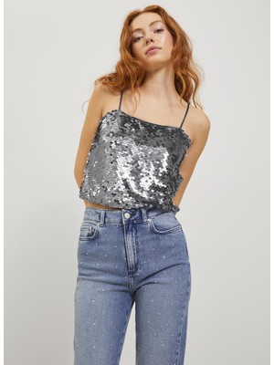 Jjxx Payetli Gümüş Kadın Büstiyer Jxava Sequın Strap Crop Top Wvn