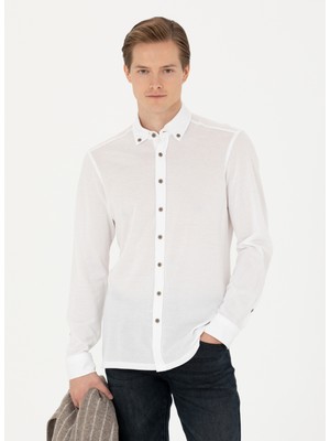Cacharel Slim Fit Düğmeli Yaka Beyaz Erkek Gömlek Remo