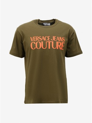 Versace Jeans Couture Bisiklet Yaka Haki Erkek T-Shirt 75GAHT03CJ00T107