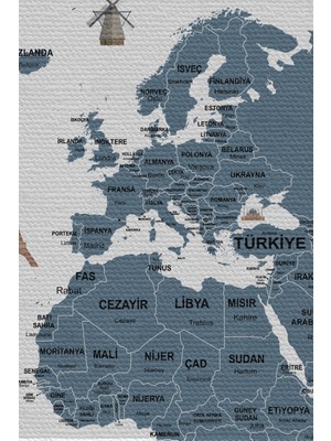 Bebekokusu Duvar Örtüsü / Halısı Detaylı Güncel Türkçe Dünya Haritası   li Kanvas Kumaş - 3975