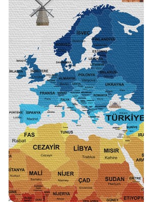 Bebekokusu Duvar Örtüsü  Bayrak Detaylı Türkçe Güncel Dünya Haritası Kanvas Duvar Halısı - 4047