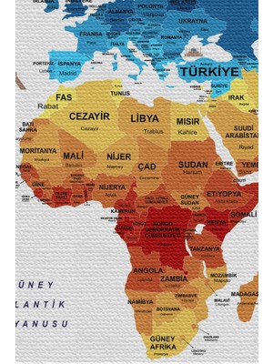 Bebekokusu Duvar Örtüsü  Bayrak Detaylı Türkçe Güncel Dünya Haritası Kanvas Duvar Halısı - 4047