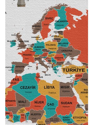 Bebekokusu Duvar Örtüsü  Bayrak Detaylı Türkçe Güncel Dünya Haritası Kanvas Duvar Halısı - 4048