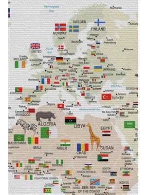 Bebekokusu Duvar Örtüsü Çocuk Odası  Dünya Haritası  li Kanvas Duvar Halısı - 4043