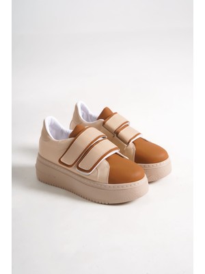 VALENCİA Bağcıksız Cırt Cırtlı Ortopedik Taban Kadın Sneaker Ayakkabı TT Ten/Kahve