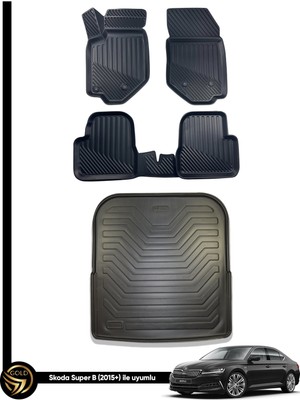 Black Gold Skoda Super B 3D Havuzlu Paspas 2015-2023 + Bagaj Havuzu Ikili Set