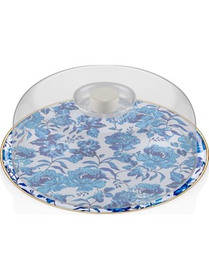 Glore Blue Rose Yuvarlak Kek Fanus 31Cm