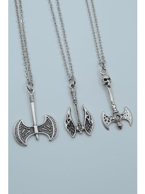 Had Safha Accessories 3'lü Çift Taraflı Balta Kolye Seti