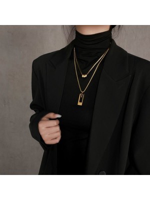 Chavin Çelik Gold 2 Kolyeli 2 Zincirli Bayan Kolye EU46SR