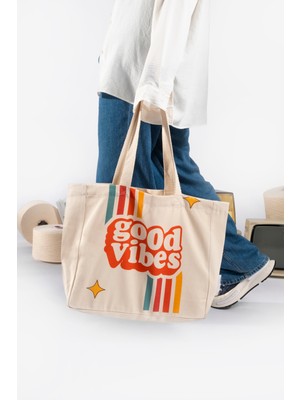 The Lycos "good Vibes" Canvas Tote Omuz ve Plaj Çantası