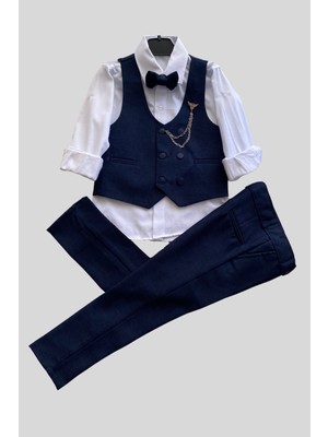 Turuncu Gardrop Zincir Detay Çift Düğmeli Erkek Çocuk Takım Elbise Lacivert