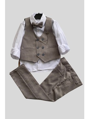 Turuncu Gardrop Zincir Detay Çift Düğmeli Erkek Çocuk Takım Elbise Gri