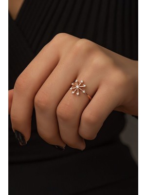 Sunshine 925 Ayar Rose Kaplamalı Beyaz Taşlı Güneş Gümüş Yüzük