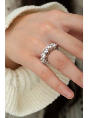Sunshine Swarovski 5 Taşlı 925 Ayar Rodyum Kaplamalı Gümüş Yüzük