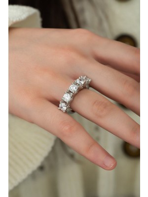 Sunshine Swarovski 5 Taşlı 925 Ayar Rodyum Kaplamalı Gümüş Yüzük