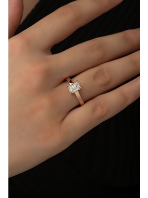 Sunshine Swarovski Zirconia Baget Taşlı Gümüş Rose Yüzük