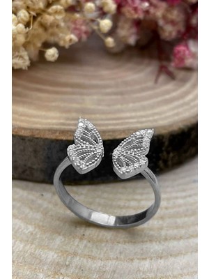 Sunshine 925 Ayar Rodyum Kaplamalı Beyaz Taşlı Kelebek Gümüş Yüzük