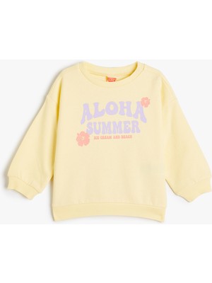 Koton Sweatshirt Slogan Baskılı Uzun Kollu Bisiklet Yaka Pamuklu