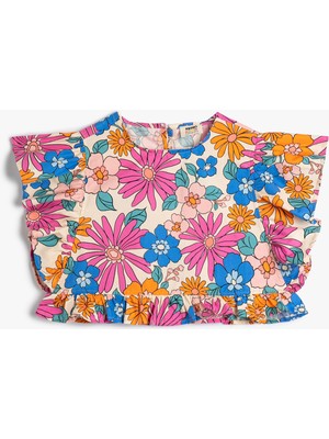 Koton Crop Bluz Fırfır Detaylı Bisiklet Yaka Pamuklu