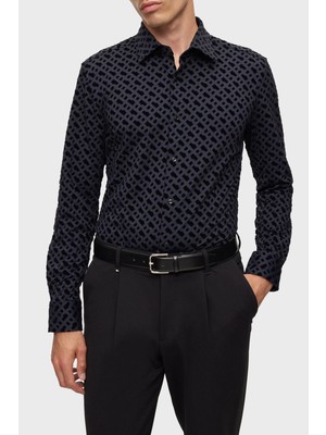 Boss Flok Baskılı Monogramlı Slim Fit Gömlek Erkek Gömlek 50502906 001