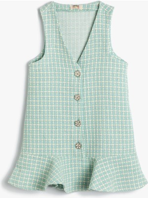 Koton Jile Elbise Fırfırlı Kalın Askılı Düğme Detaylı