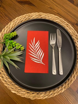 Kidspartim Gümüş Yaldızlı Kırmızı Yaprak Desenli Peçete 16 Lı