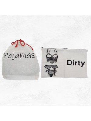 Moy Bag Baskılı Pamuk Kese Pijama Kirli Iç Çamaşırı Çanta Bavul Düzenleyici Seyahat Organizer-2’li Set