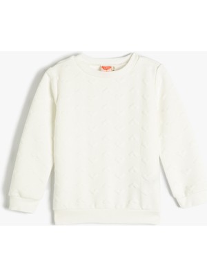 Koton Basic Sweatshirt Uzun Kollu Bisiklet Yaka Kalp Detaylı Dokulu