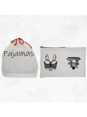 Moy Bag Baskılı Pamuk Kese Pijama Kadın Iç Çamaşırı Çanta Bavul Düzenleyici Seyahat Kesesi-2’li Set