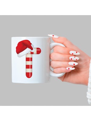 Mor Mürekkep Şeker T Harfi Baskılı Beyaz Yılbaşı Kupası