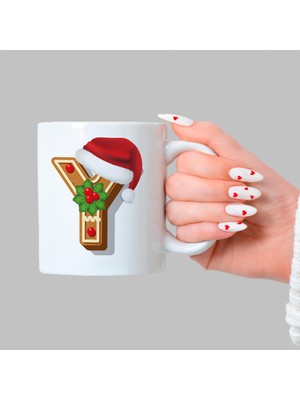 Mor Mürekkep Kurabiye Y Harfi Baskılı Beyaz Yılbaşı Kupası