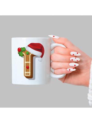 Mor Mürekkep Kurabiye T Harfi Baskılı Beyaz Yılbaşı Kupası