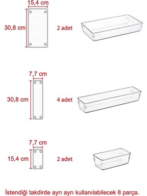 Boz House 8'li Set Modüler Çekmece Içi Düzenleyici Mutfak Makyaj Takı Banyo Hobi Buzdolabı Ilaç Organizer