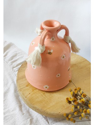 Nuoves Kulplu Papatya Desenli Dekoratif Vazo