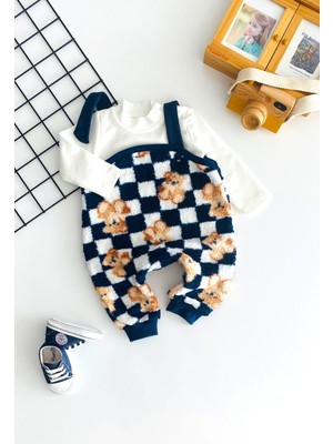 Derin Bebe Neşeli Bebekler Liverpool Ayıcık Desen Welsoft Kumaş Salopet Takım Lacivert