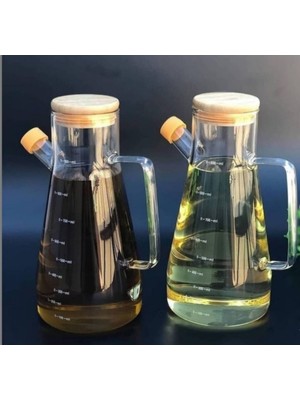 Amaç Yaşam ve Ambalaj Cam Yağdanlık 900 ml 2'li Set Borosilikat Cam  Bambu Kapaklı