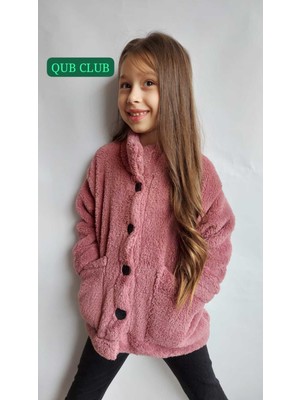 Qub Club Unisex Çocuk Mürdüm Peluş Ceket Kız Çocuklar İçin Rahat ve Şık Tasarım