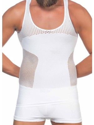 Secret Moda Toparlayıcı Sıkılaştırıcı Emay Fileli Erkek Korse Atlet Beyaz