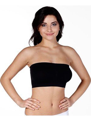 Secret Moda Kadın Siyah Straplez Toparlayıcı Pedli Dikişsiz Askılı Kadın Straplez Korse
