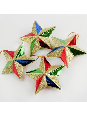 Feryal 4 Adet Simli Yıldız Yılbaşı Ağaç Süsü 7 cm