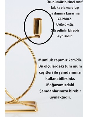 MBA Decor Metal Bending Art Metal Geometrik 3 Lü ( Üçlü ) Gold Şamdan Mumluk Dekoratif Mumluk 23CM Paslanmaz Kaplama Ev Dekorasy