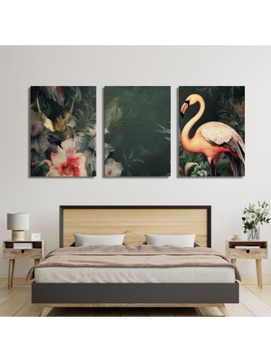 Gaagart 3'lü Kanvas Tablo Seti Yüksek Kaliteli Flamingo ve Çiçekler