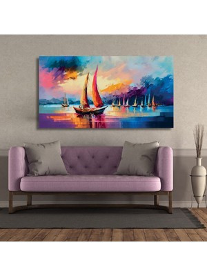 Gaagart Panaromik Kanvas Tablo Renkli Yağlı Boya Görünümlü Yelkenliler