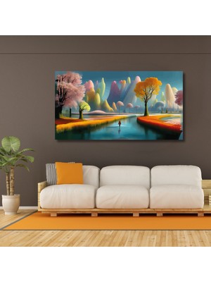 Gaagart Panaromik Kanvas Tablo Yapay Zeka Renkli Ağaçlı Yol ve Insan