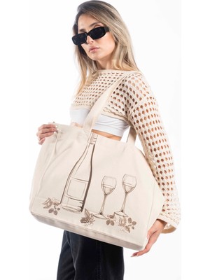 The Lycos "wine" Canvas Tote Omuz ve Plaj Çantası