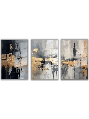 Gaagart Cam Tablo Seti Soyut Siyah Gold Desen