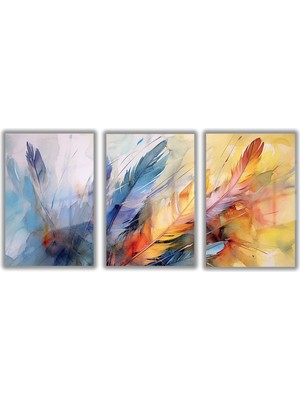 Gaagart Cam Tablo Seti Soyut Renkli Kuş Tüyleri