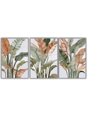 Gaagart Cam Tablo Seti Soyut Botanik Bitki Desen