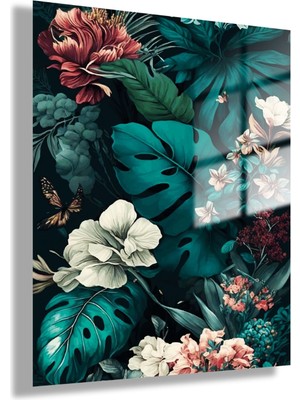 Gaagart Cam Tablo Çiçekli Monstera Deve Tabanı