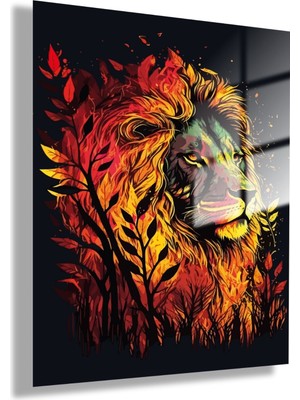 Gaagart Cam Tablo Sarı Turuncu Aslan Portresi